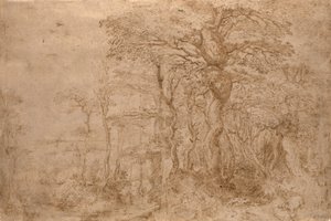 Boslandschap met vijf beren door Pieter Bruegel the Elder